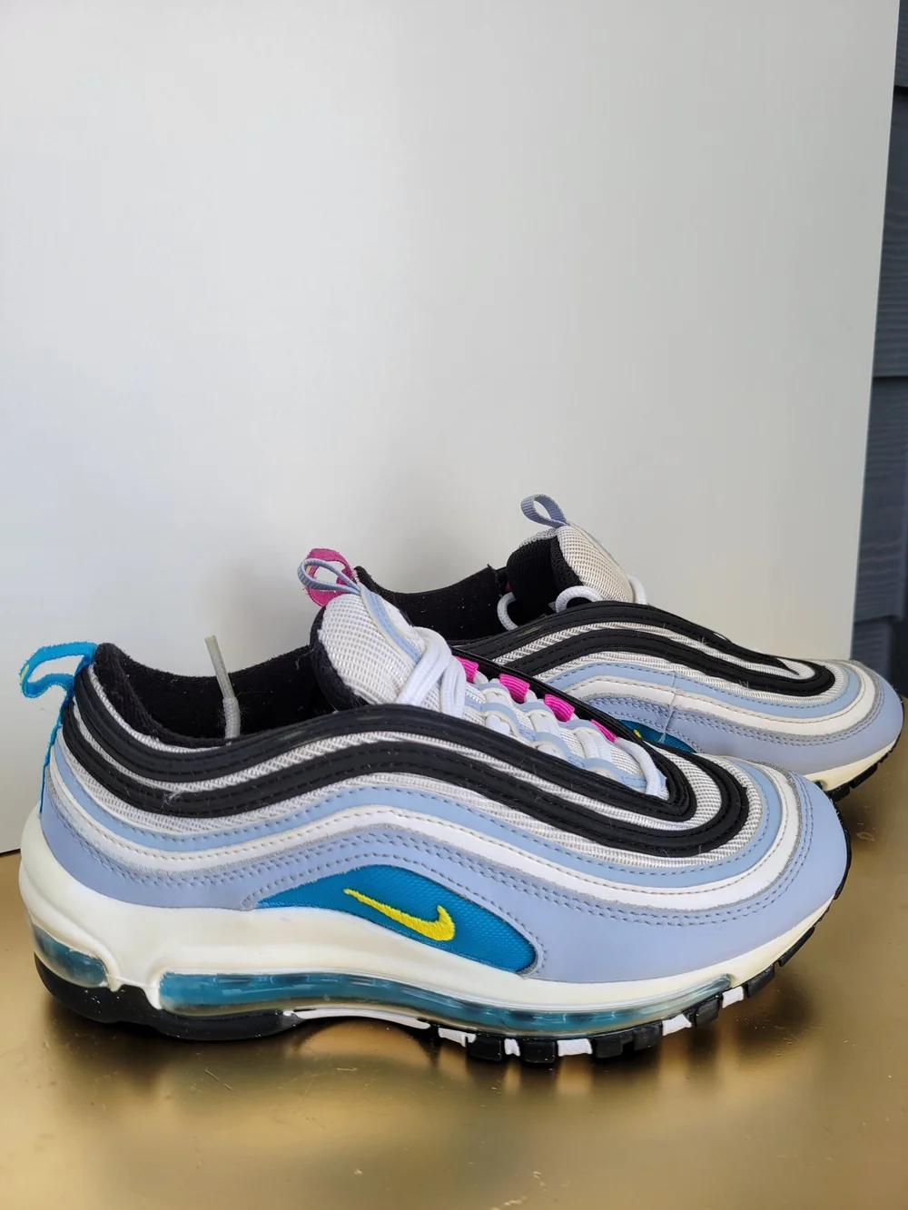Nike Air Max 97 Sneakers in Light Blue, Black & White Size 4Y Fits Women 5.5